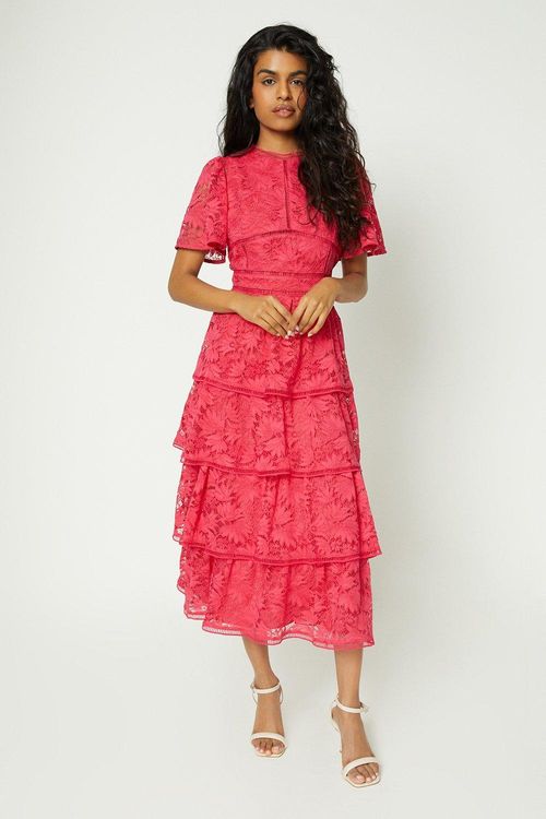 Womens Petite Tiered Lace...