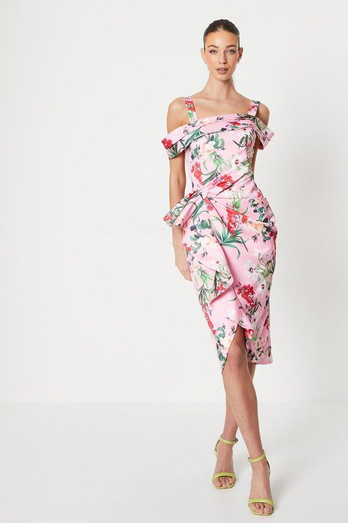 Womens Floral Satin Ruched...