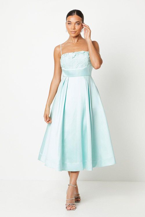 Womens Petite Lace Trim Midi...