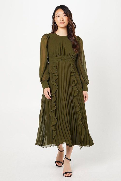 Pleated Ruffle Midi Dress...