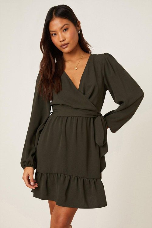 Womens Petite Wrap Mini Dress