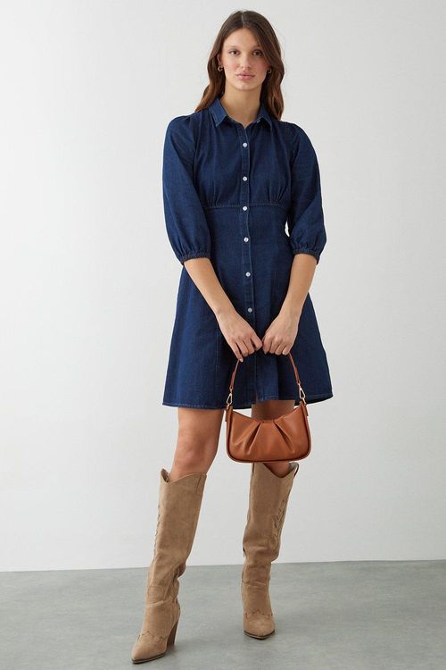 Womens Puff Sleeve Soft Denim...