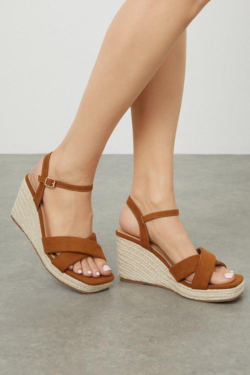 Womens Rose Cross Strap Wedges