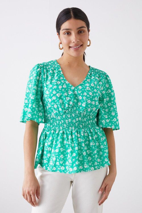 Womens Green Ditsy Shirred...