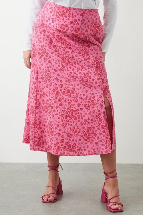 Womens Curve Pink Floral Midi...