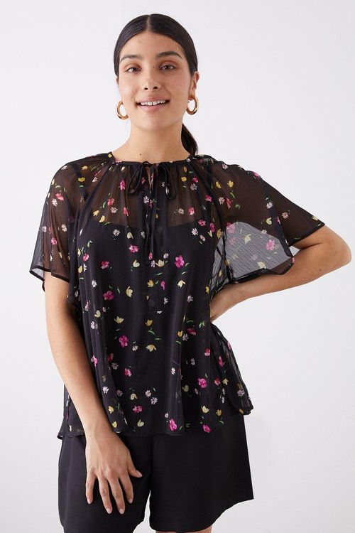 Womens Black Floral Chiffon...