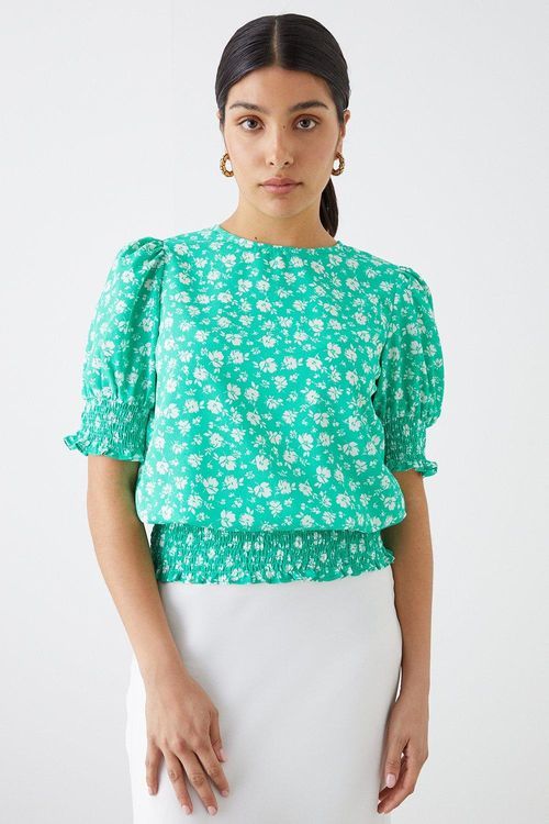 Womens Green Ditsy Shirred...