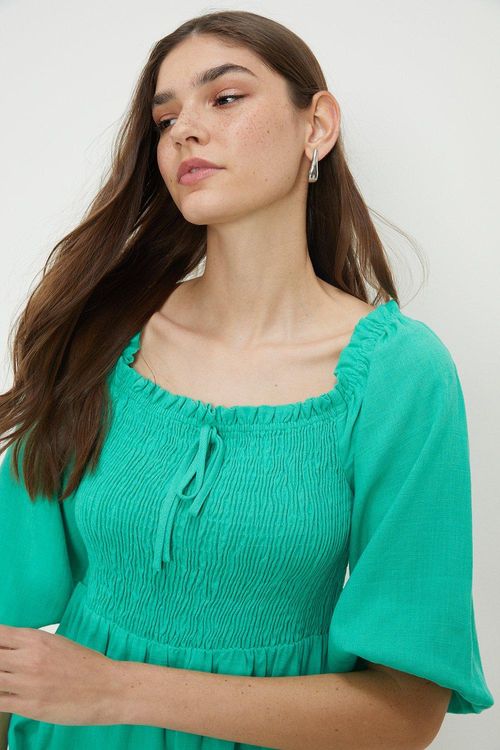 Womens Green Shirred Blouse