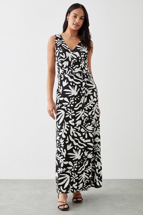 Womens Black Palm Print V...