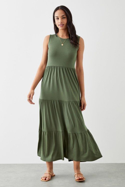 Womens Khaki Tiered Maxi Dress