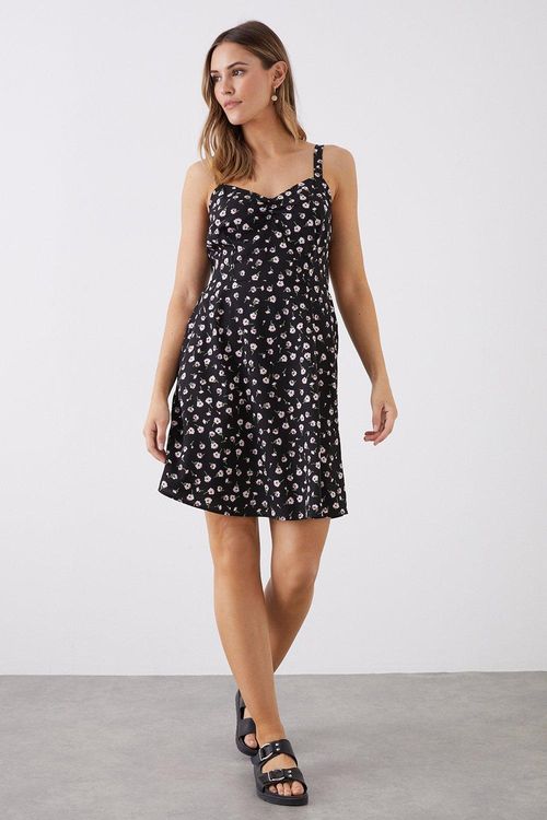 Womens Black Floral Print V...