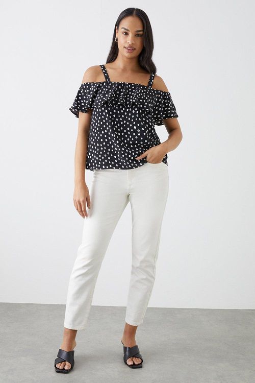 Womens Mono Spot Frill Neck...