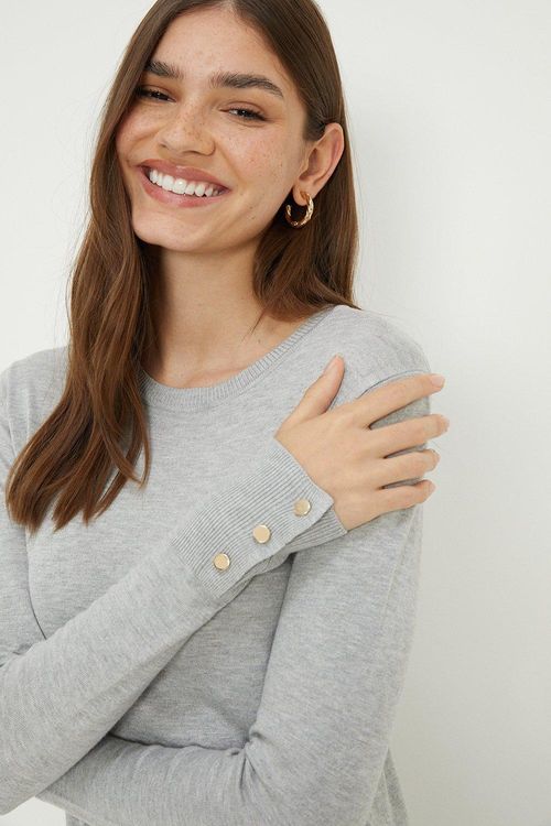 Womens Crew Neck Button Cuff...