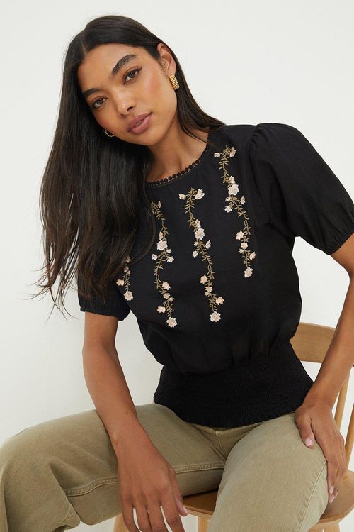 Womens Black Embroidered...