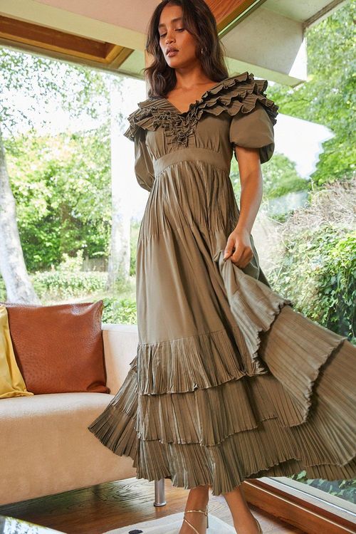 Womens Tiered Pleated Midi...