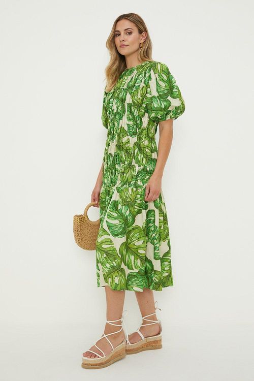 Womens Leaf Printed Shirred...