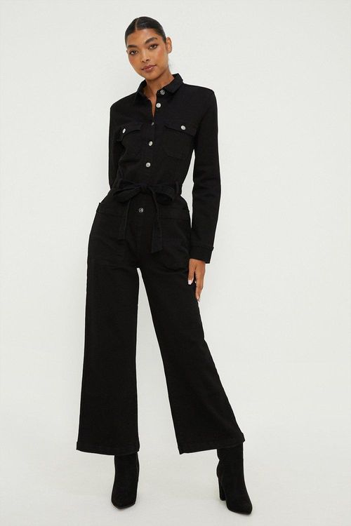 Womens Denim Belted Jumpsuit