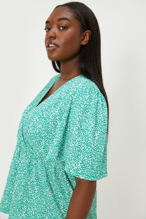 Womens Curve Green Wrap Blouse