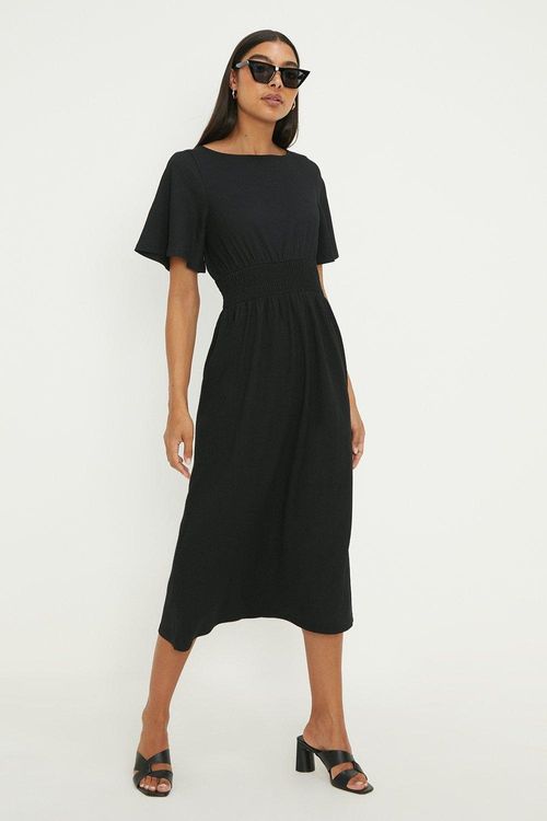 Womens Black Shirred Waist...