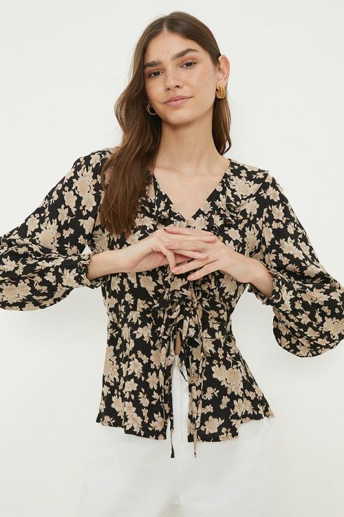 Womens Black Floral Ruffle...