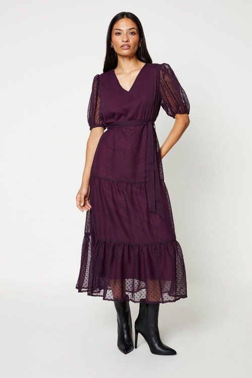 Womens Chiffon Maroon Tiered...