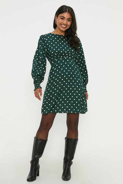 Womens Green Spot Shirred...