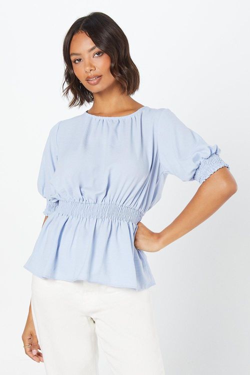 Womens Pale Blue Shirred...