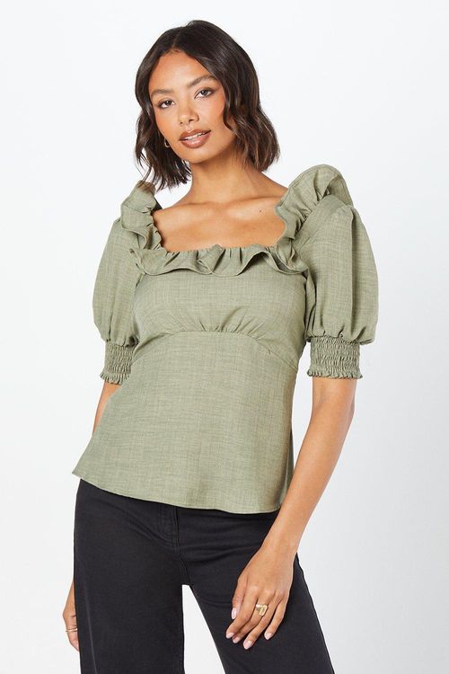 Womens Khaki Ruffle Neck...