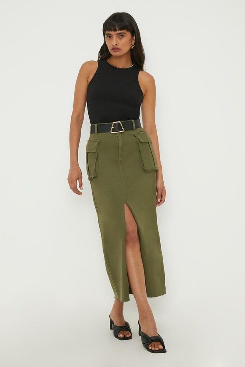 Womens Cargo Pocket Midi Skirt