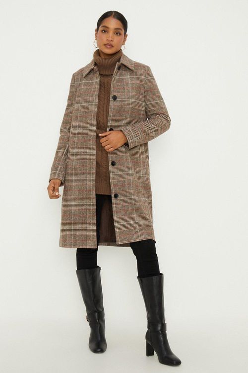 Womens Brushed Check Car Coat