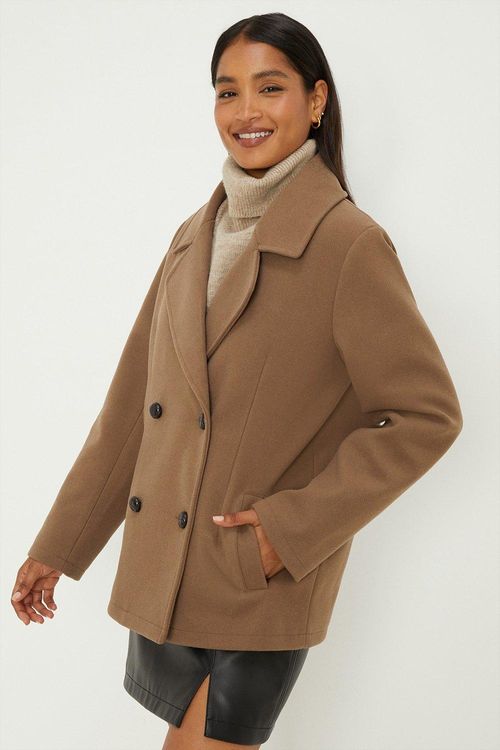 Womens Contrast Button Peacoat