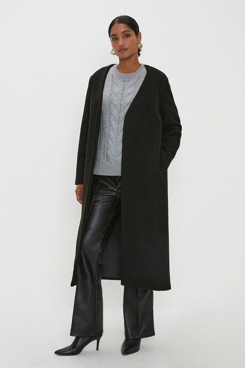 Womens Maxi Collarless Coat