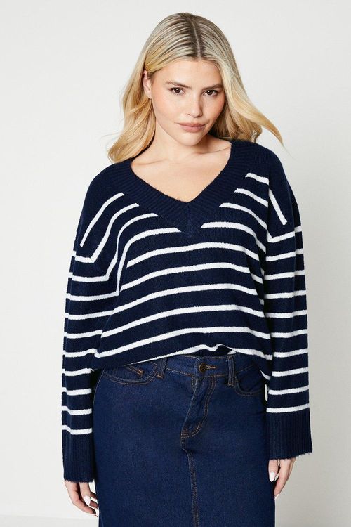 Womens V Neck Stripe Knitted...