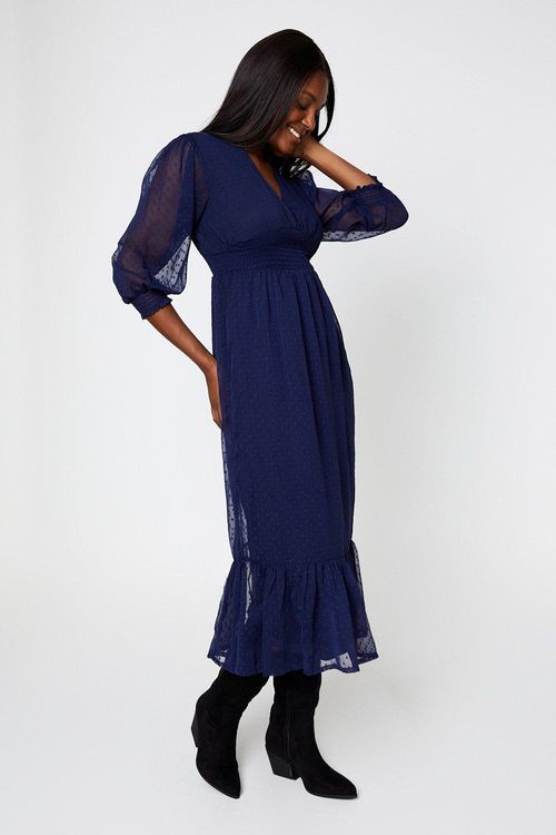 Womens Navy Dobby Chiffon...