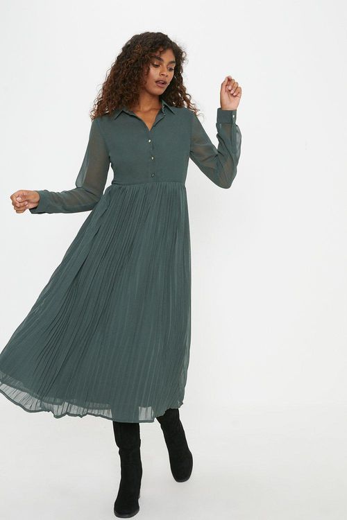 Womens Green Pleated Chiffon...