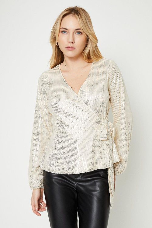 Womens Sequin Wrap Top