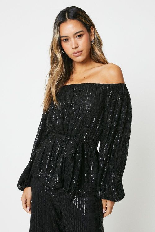 Womens Sequin Bardot Long...