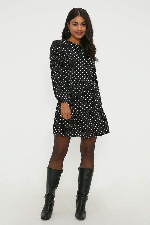 Womens Black Spot Tiered Hem...