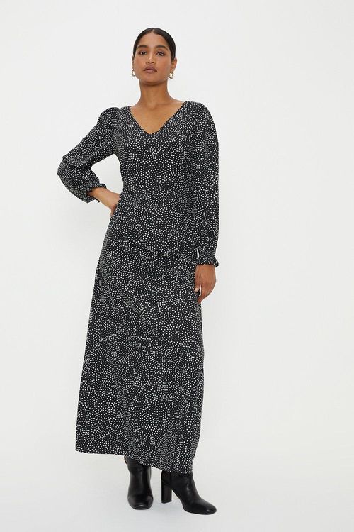 Womens Black Spot V Neck Long...