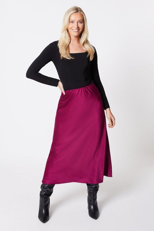 Womens Satin Bias Midi Skirt