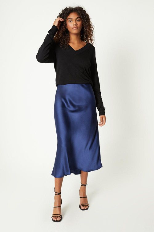 Womens Satin Bias Midi Skirt