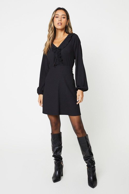 Womens Black Frill Neck Mini...