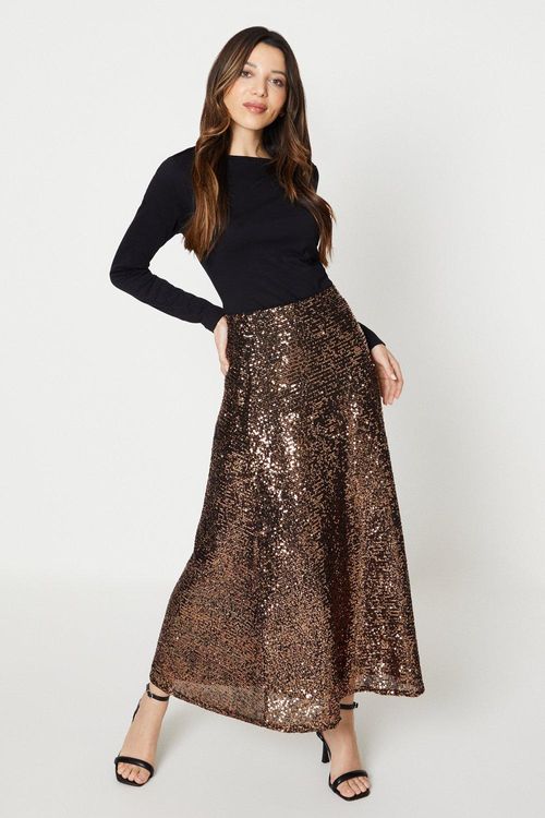 Womens Sequin Midi Skirt