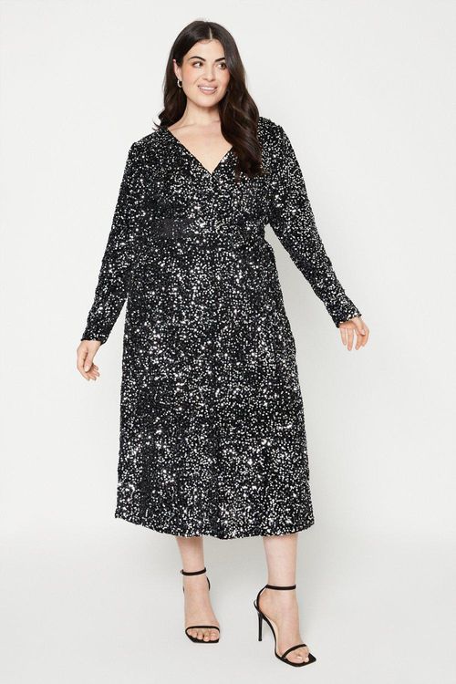 Womens Curve Sequin Wrap Midi...