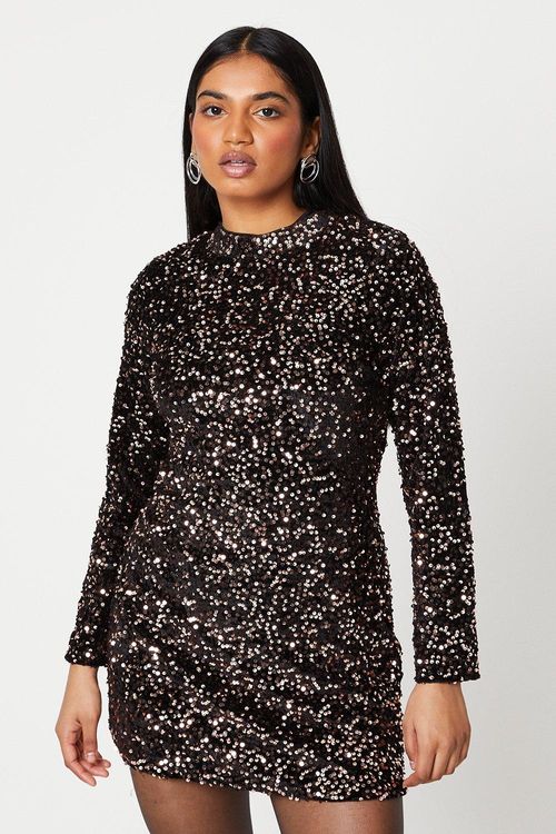 Womens Petite Sequin Mini...