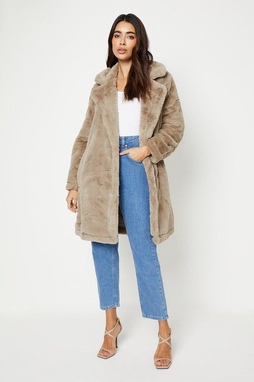 Womens Faux Fur Midi Coat