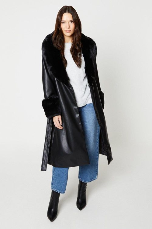 Womens Faux Leather Faux Fur...