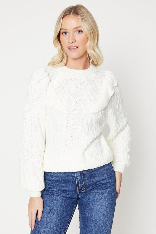Womens Ruffle Cable Knit...