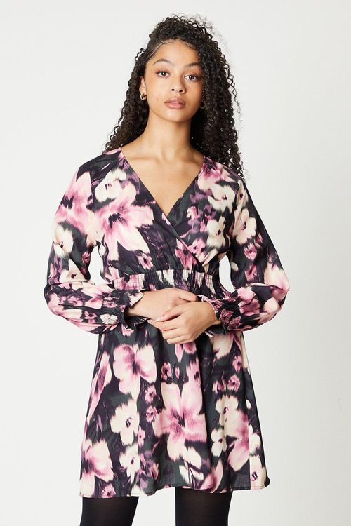 Womens Black Floral Shirred...