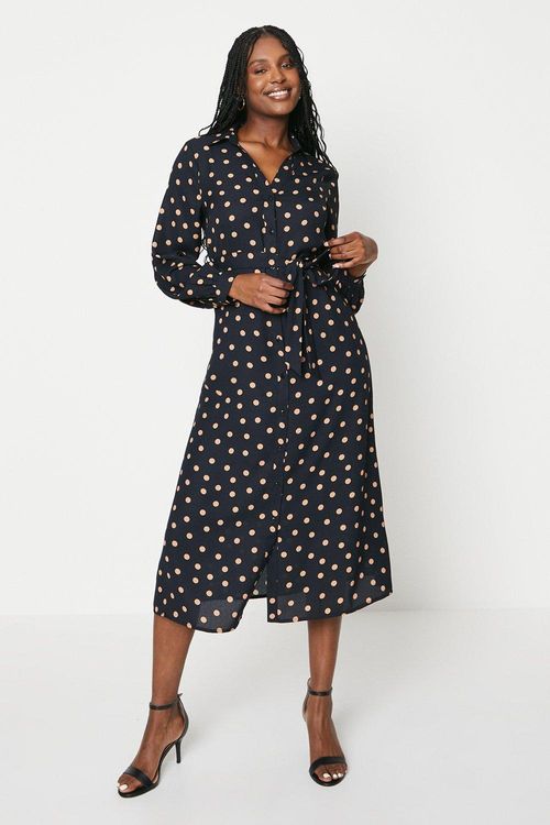 Womens Spot Midi Shirt Dress